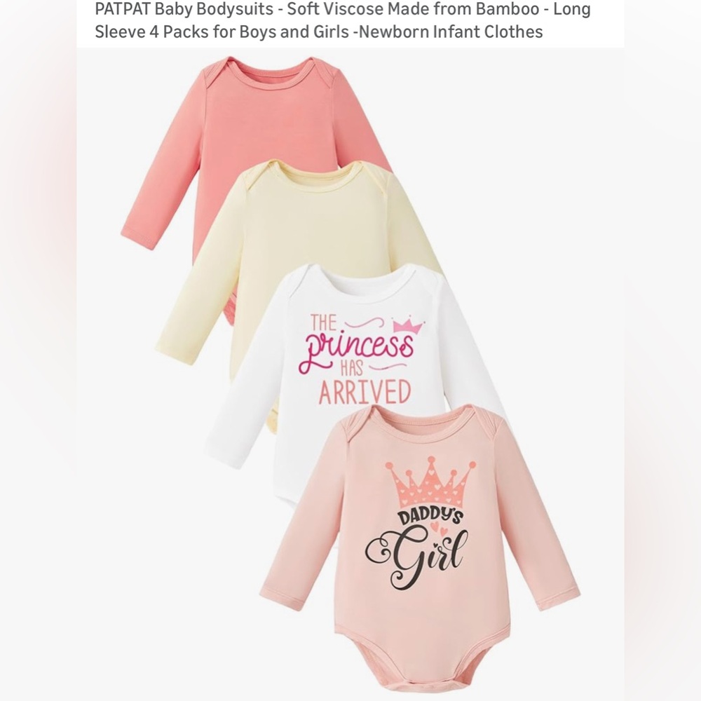 🐼PatPat Long Sleeve Bodysuit Set - Pink, Cream, White 18-24 M NEW Bamboocloud